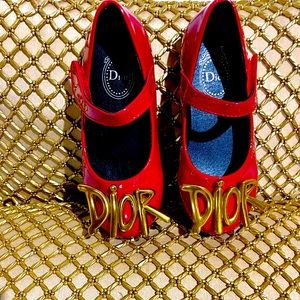 Girls red patent leather "I Dior You" Mary Janes
